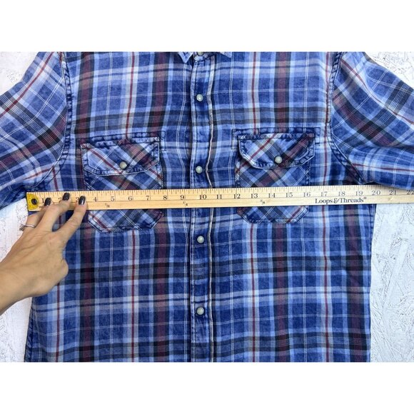 Buffalo David Bitton Men’s L Blue Plaid Long Sleeve Pearl Snap Lightweight - Picture 9 of 11